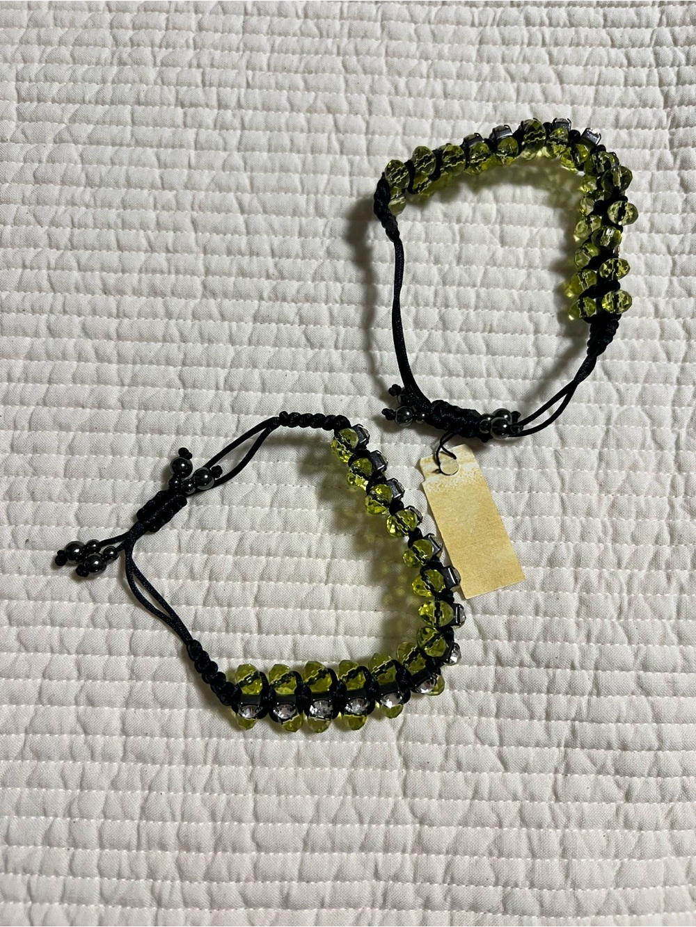 NEW set of 2 - Nordstrom Black Cord Bracelet with Olive Green Beads